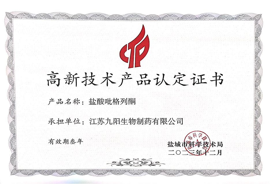 高新技术产品认定证书---盐酸吡格列桐.png