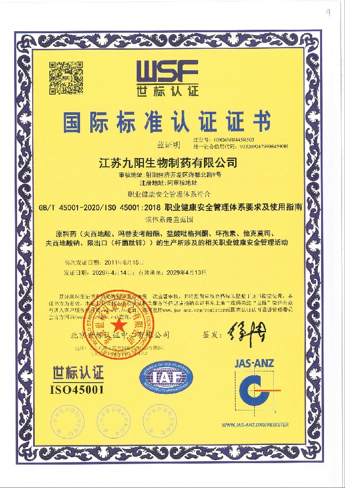 Chinese version of Occupational Health and Safety Management System